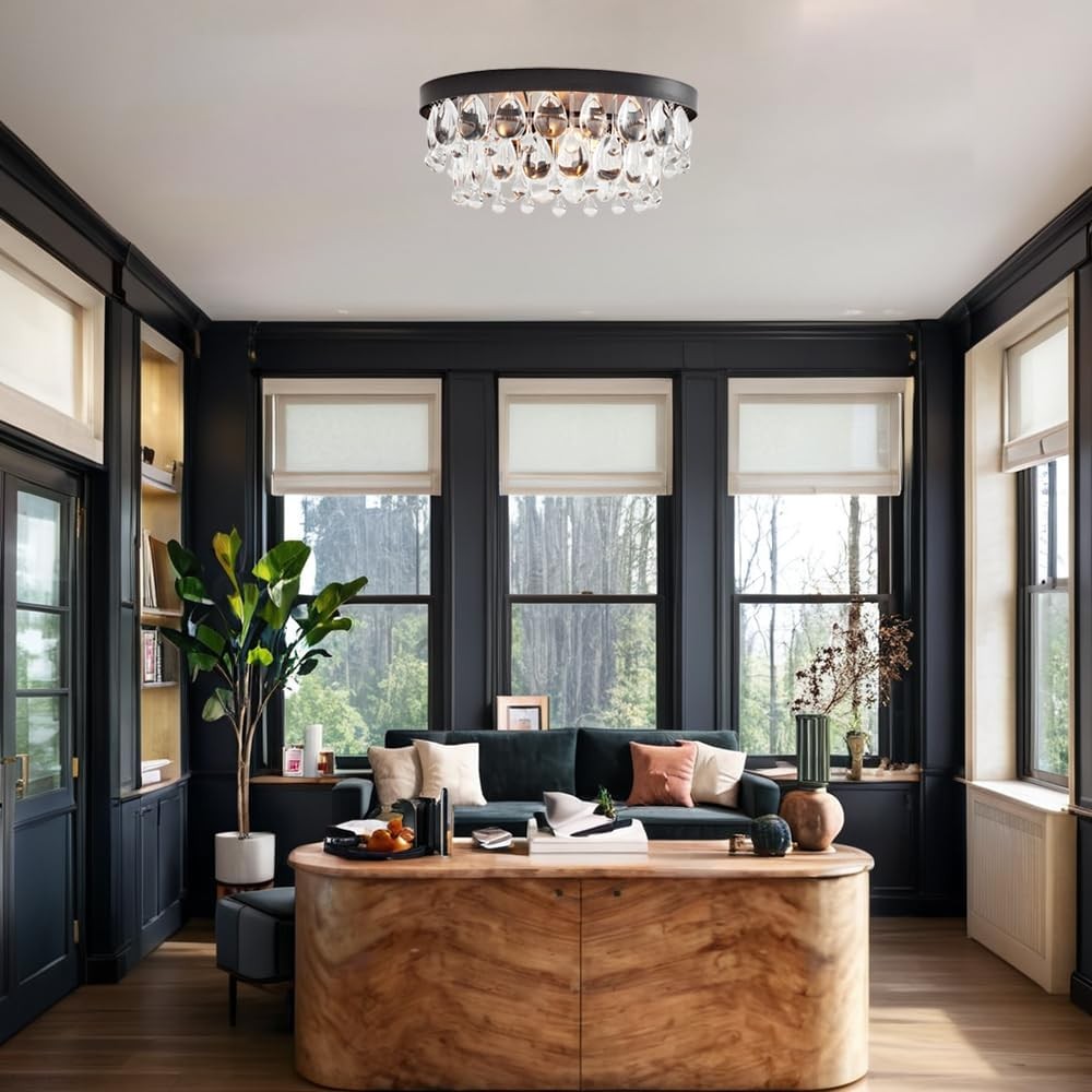 Thalassa Glass Teardrops Crystal Flush Mount Light
