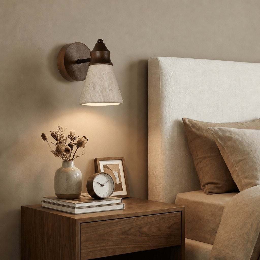 Jericho Wabi-Sabi Travertine Wood Tapered Wall Light