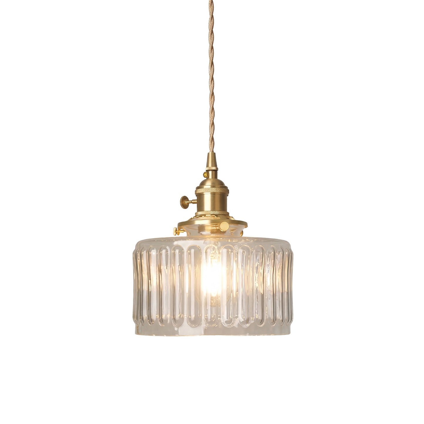 Zavier Vintage Cylinder Wave Pattern Glass Shade Pendant Chandelier