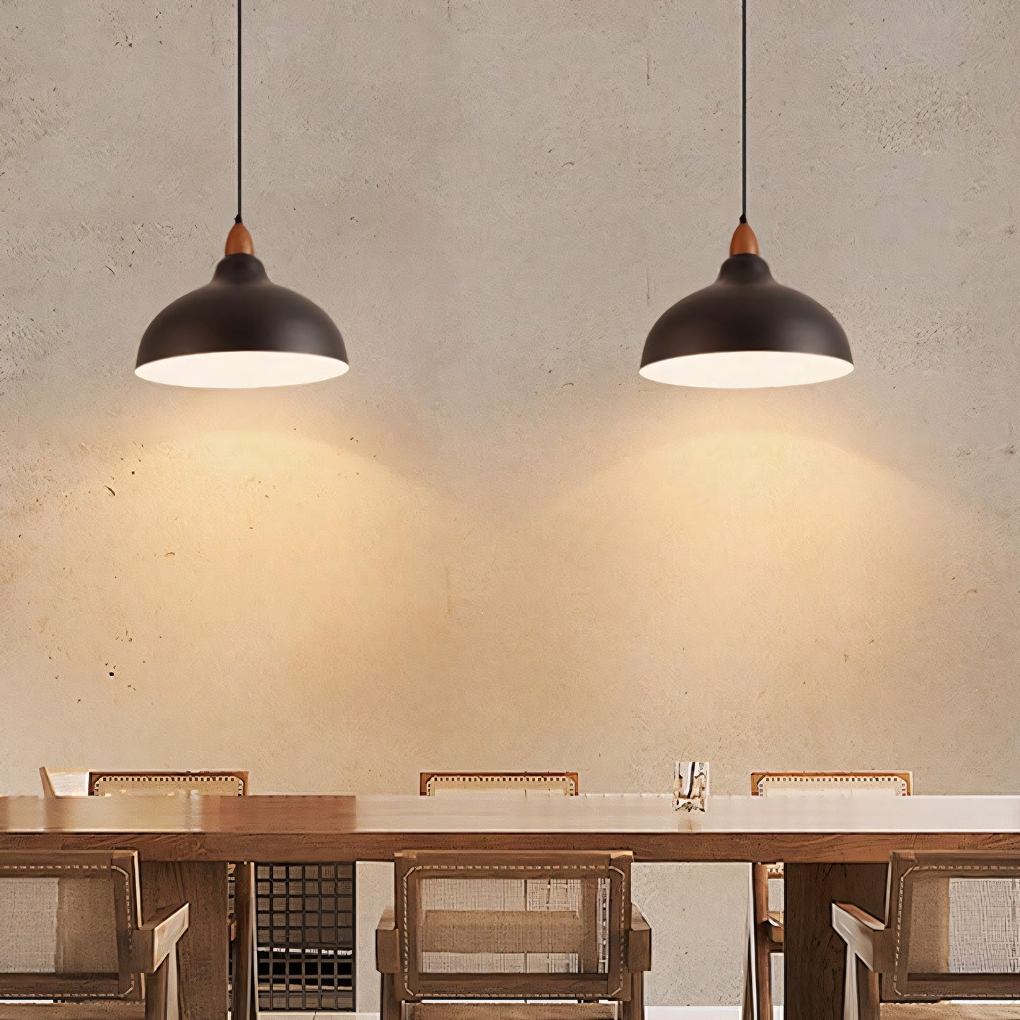 Zarek ‎Minimalist Walnut Wrought Iron Bowl Shaped Pendant Light