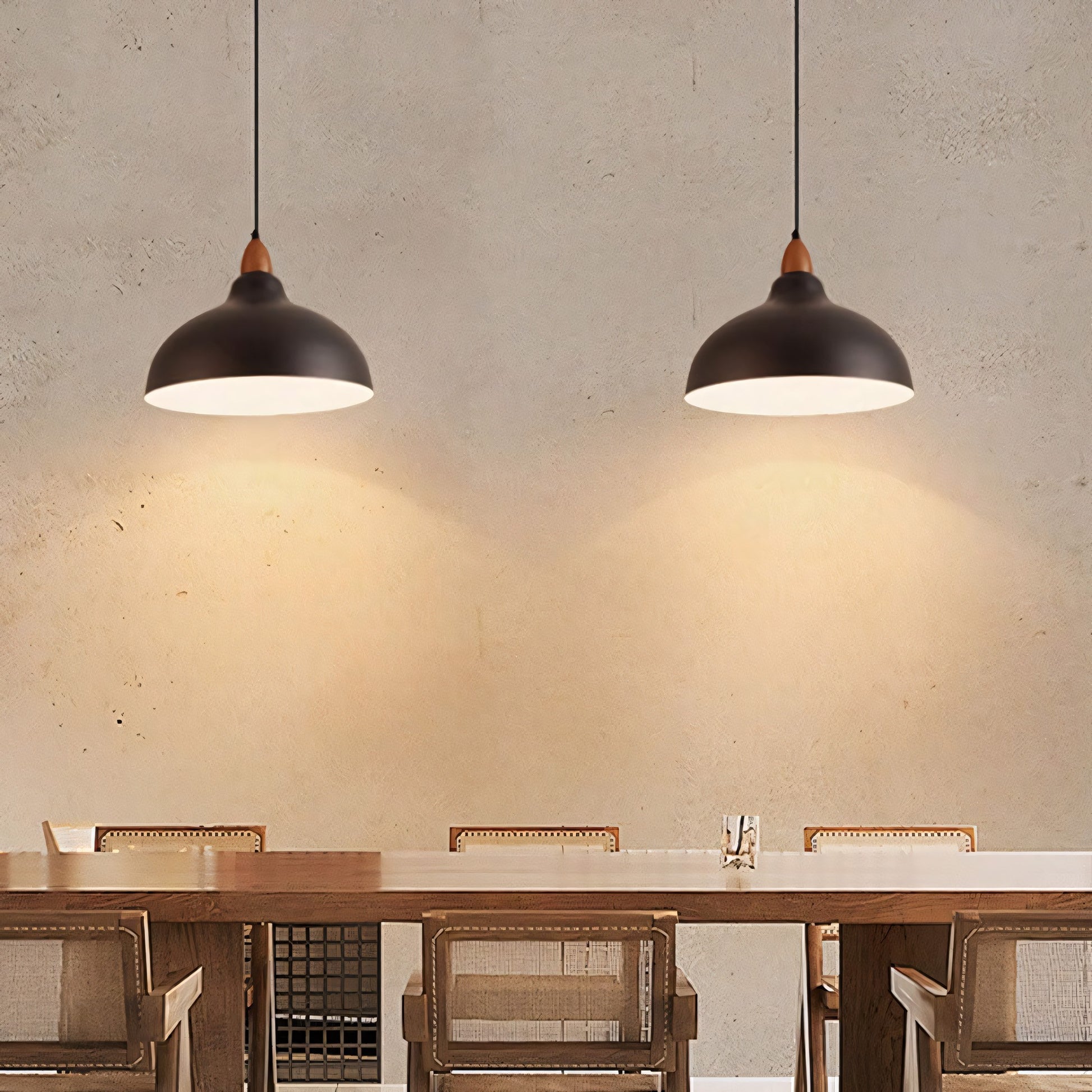 Zarek ‎Minimalist Walnut Wrought Iron Bowl Shaped Pendant Light