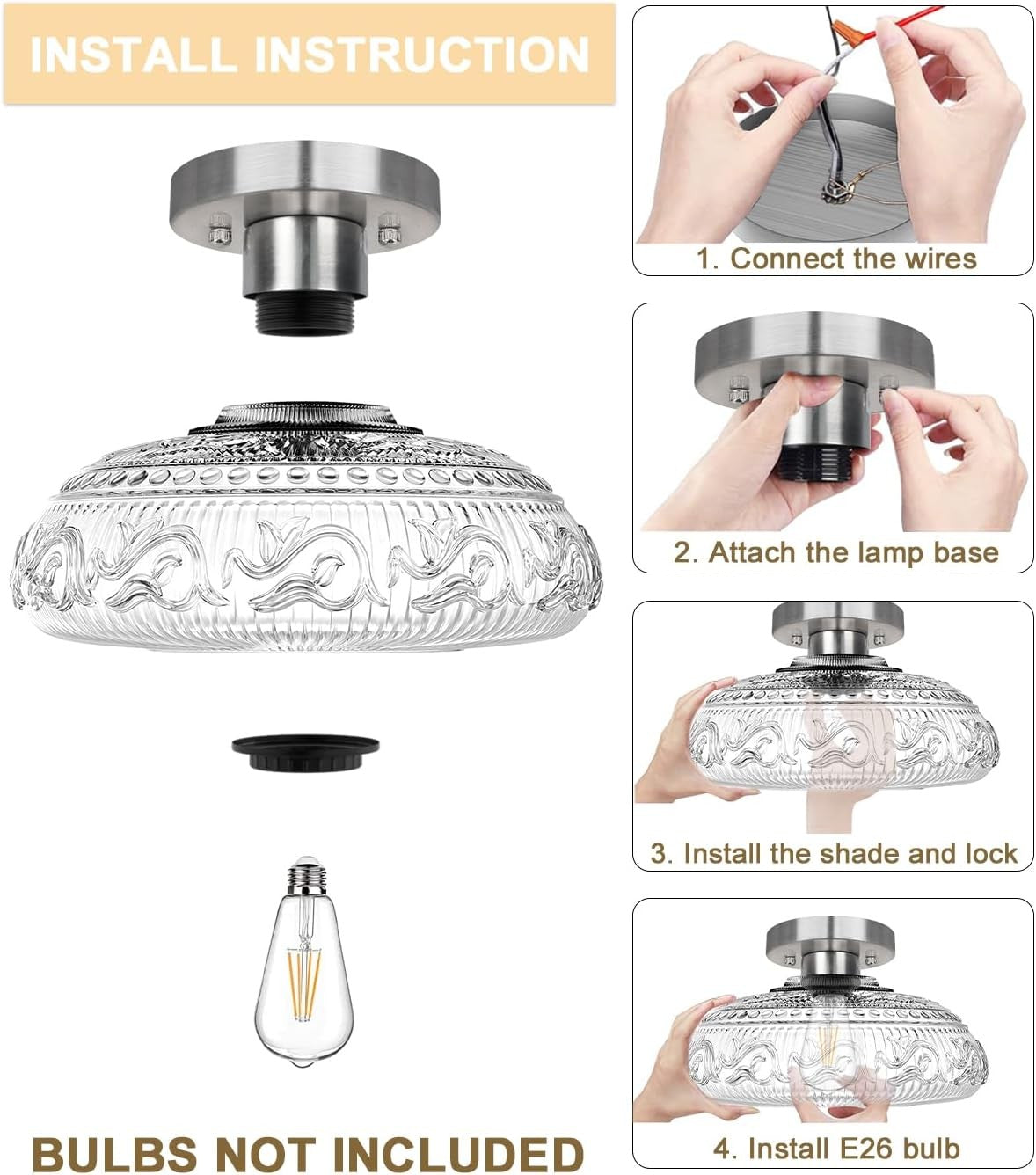 Cassandra American Country Patterned Glass Ceiling Light