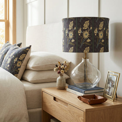 Waylon Vintage Floral Drum Shade Clear Glass Table Lamp