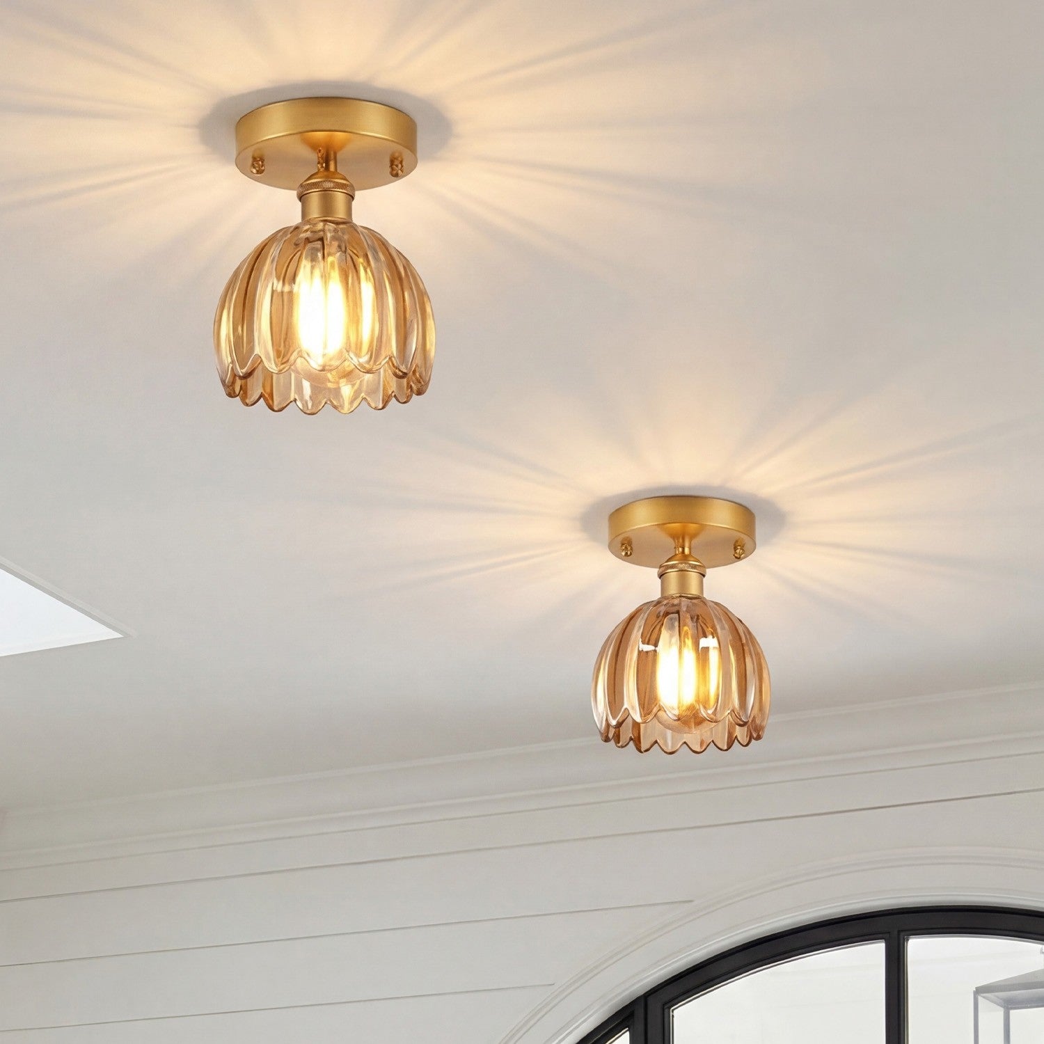 Ozir Stained Glass Flush Mount Tulip Light