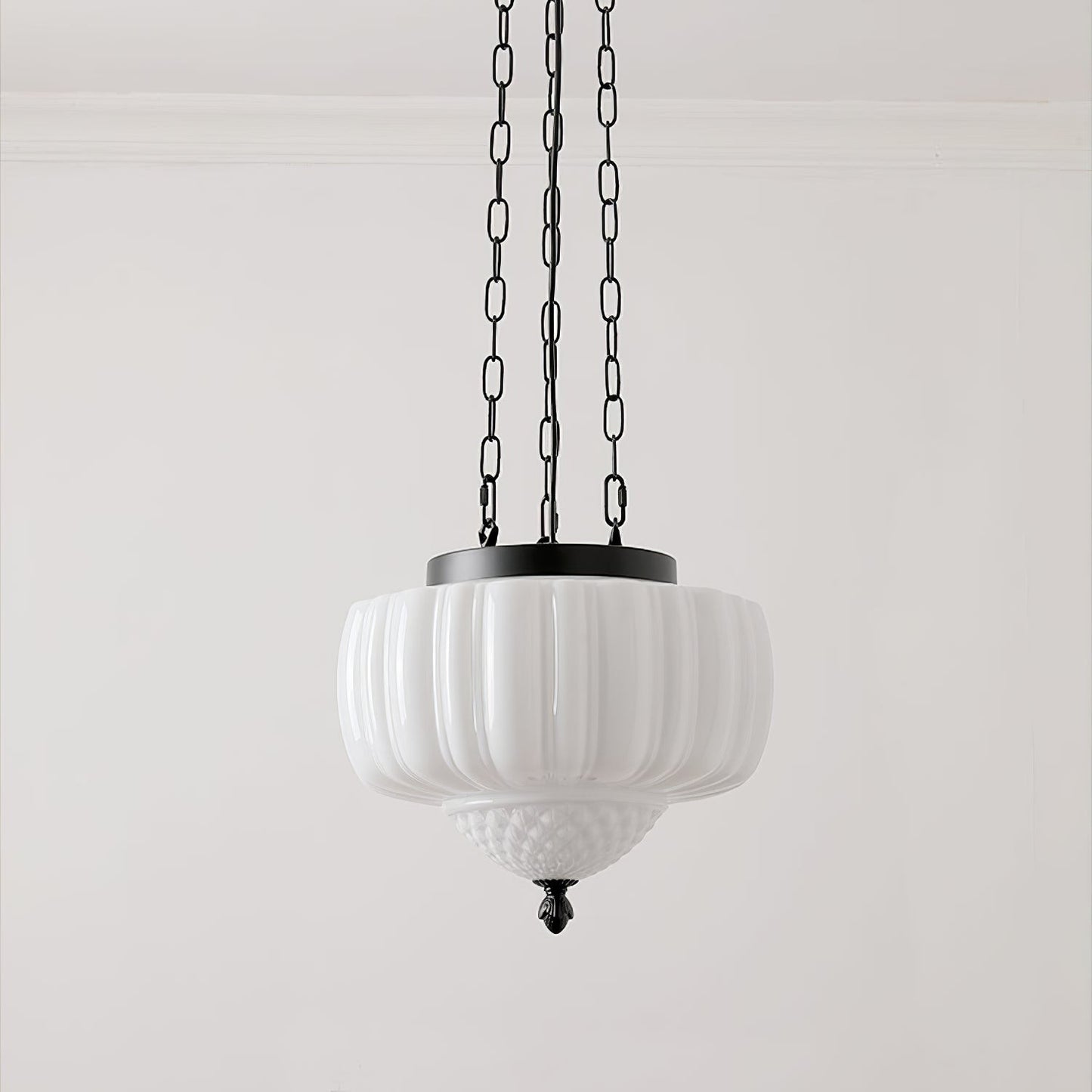 Draxor White Milk Glass Pumpkin Pendant Light