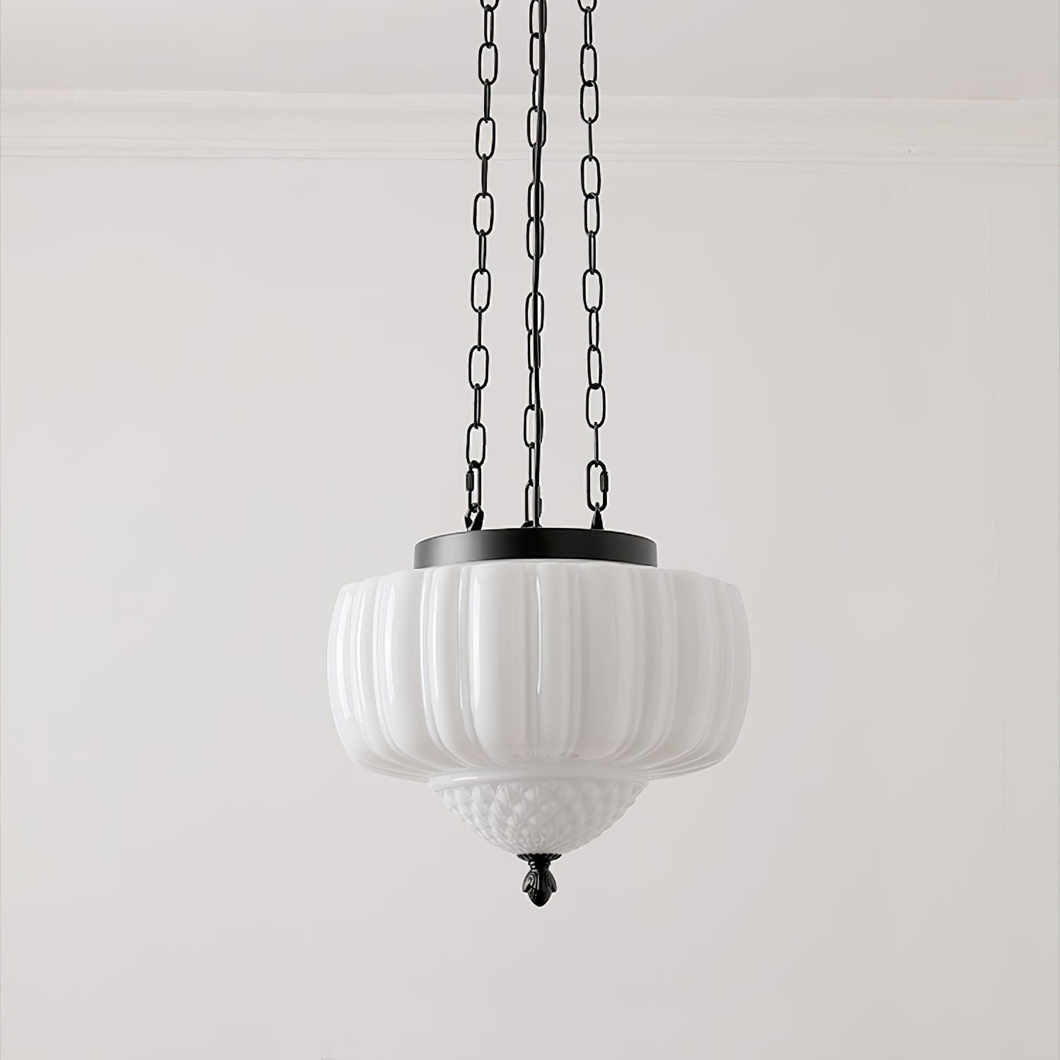 Draxor White Milk Glass Pumpkin Pendant Light