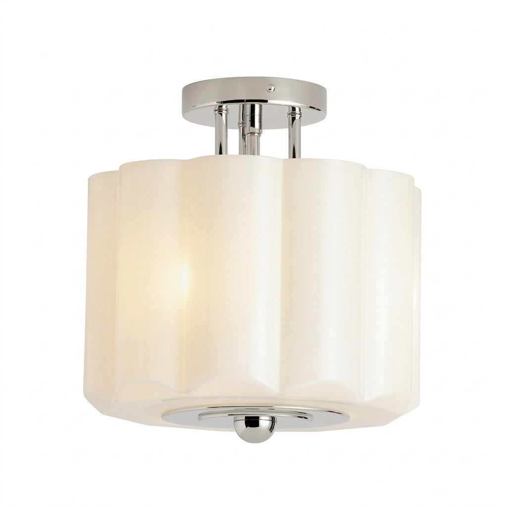 Hanahs Farmhouse Milk Glass Scalloped Shade Ceiling Light