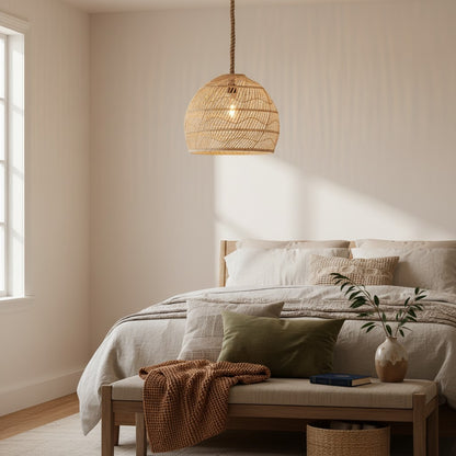 Laura Bohemian Style Bleached Rattan Pendant Light