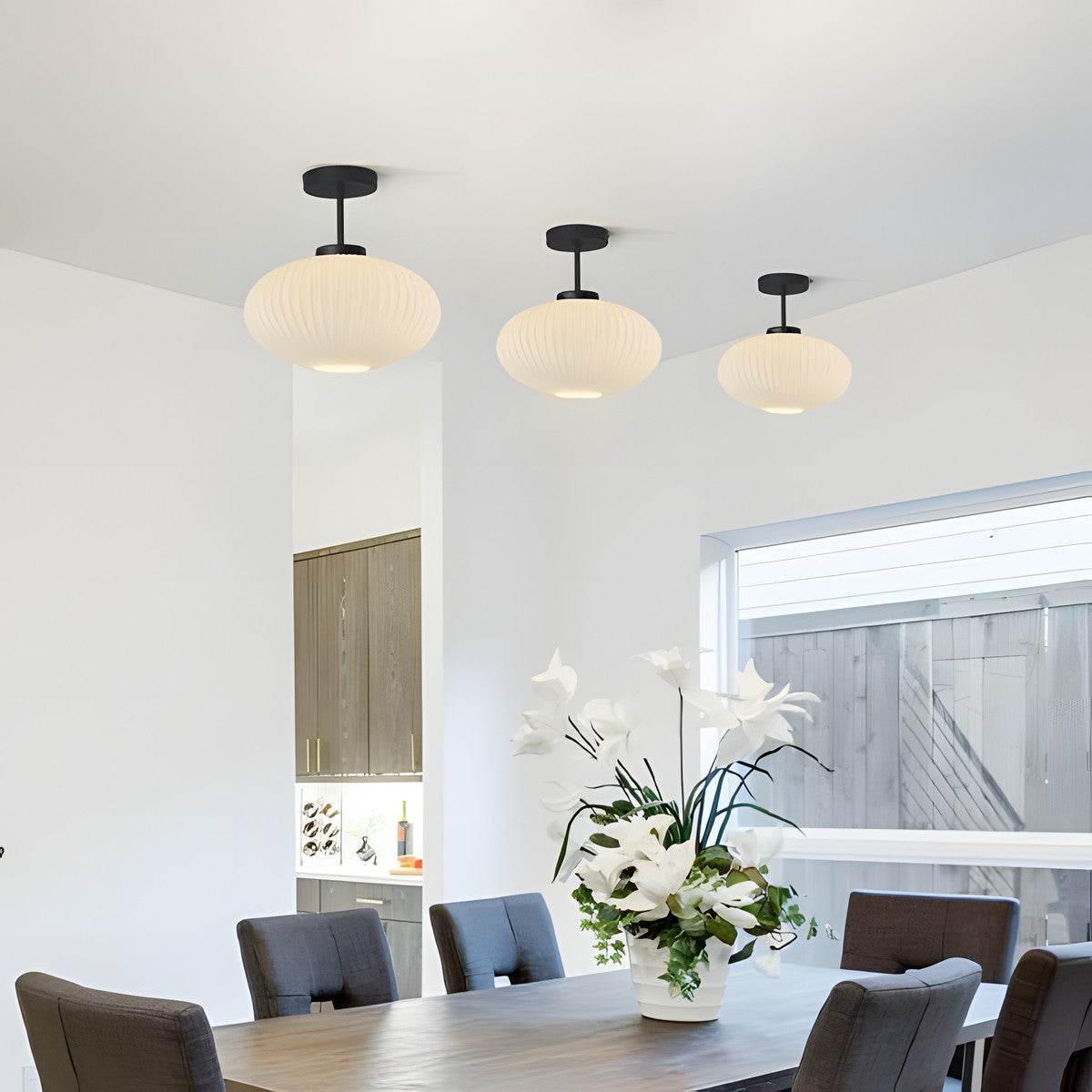 Jorik Natural Green Ribbed Glass Oval Ceiling Light