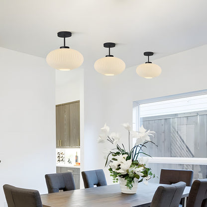 Jorik Natural Green Ribbed Glass Oval Ceiling Light
