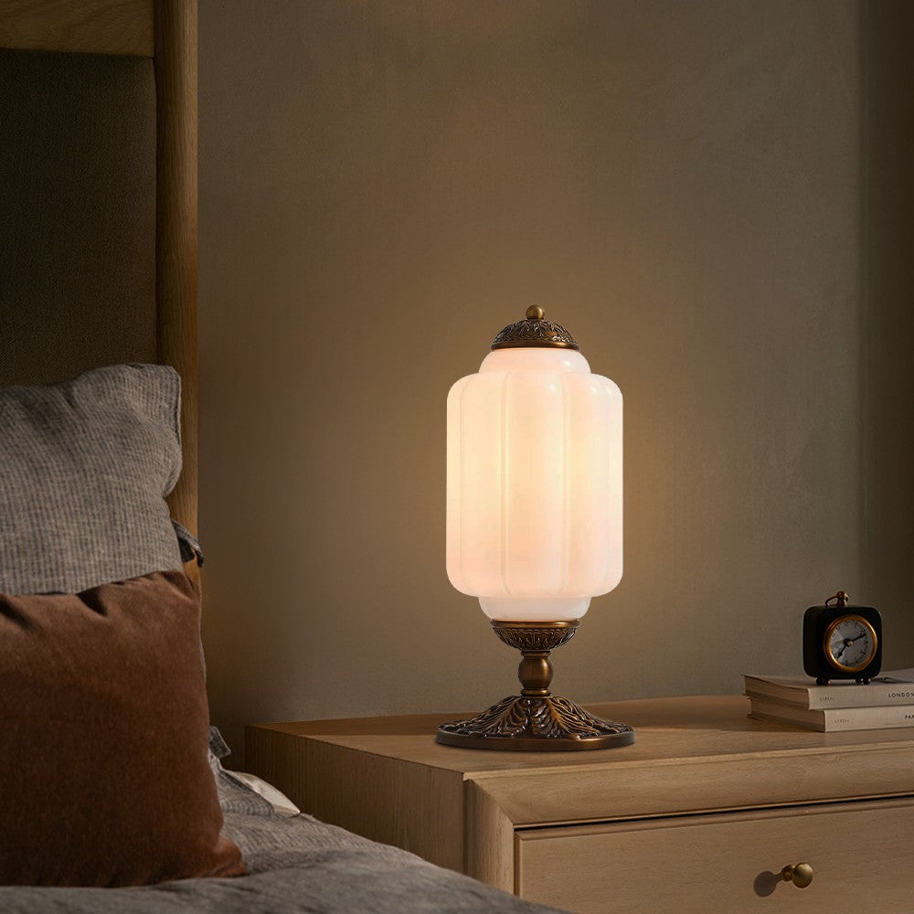 Nexos French Retro Cream Glass Textured Eloise Table Lamp