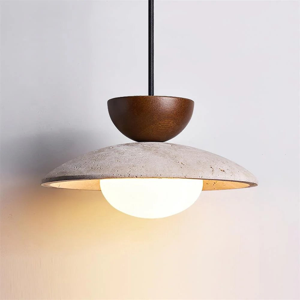 Tilda Modern Wabi-Sabi Travertine Dome Pendant Light