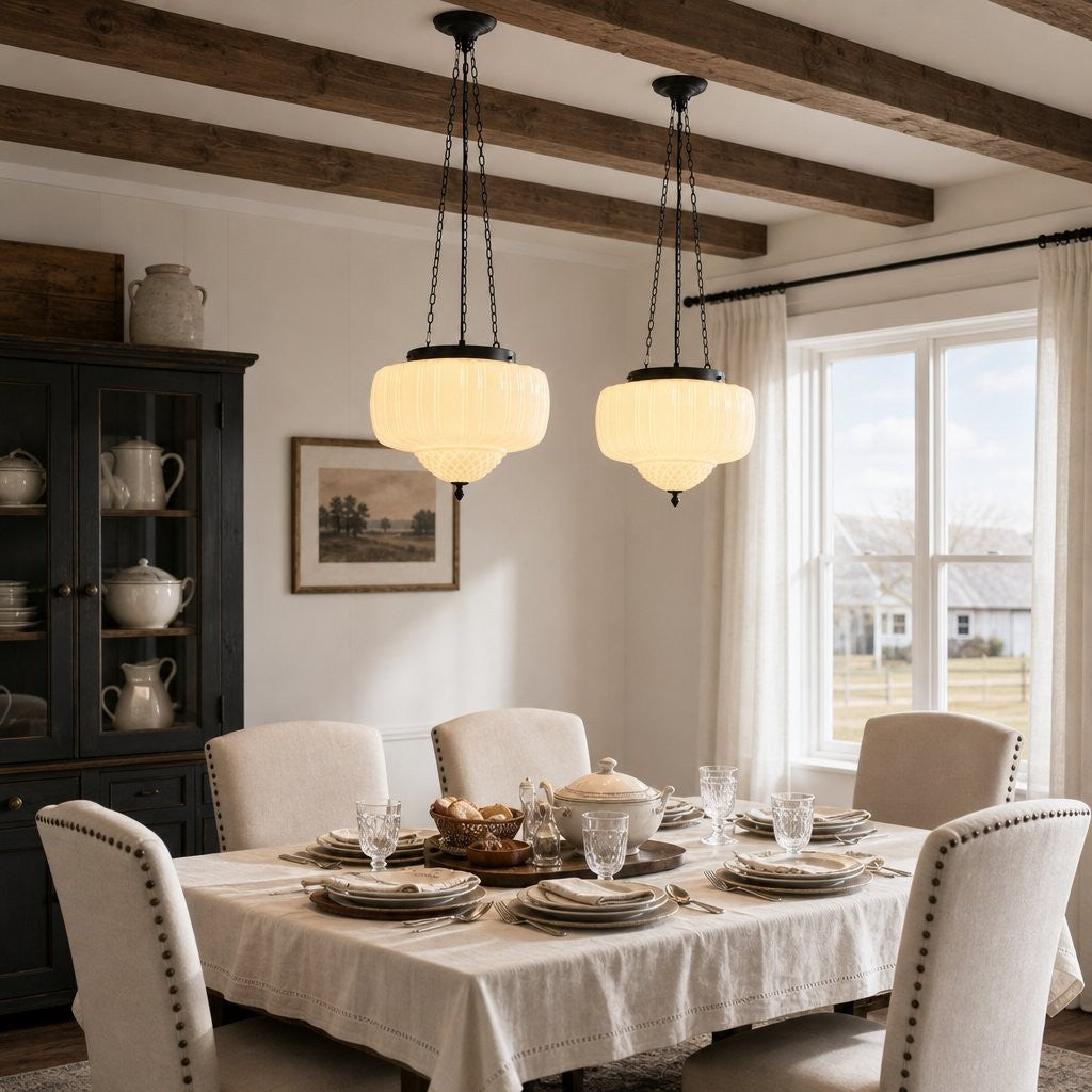 Draxor White Milk Glass Pumpkin Pendant Light