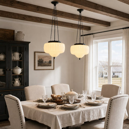 Draxor White Milk Glass Pumpkin Pendant Light