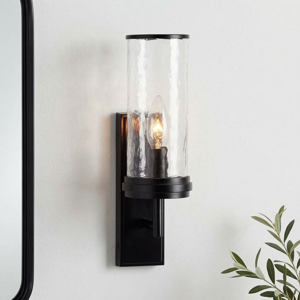 Ira Farmhouse Cylinder Hammered Glass Sconce