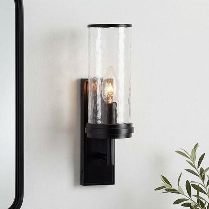 Ira Farmhouse Cylinder Hammered Glass Sconce