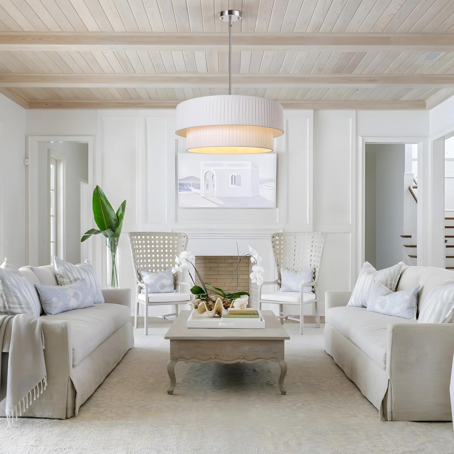 Elaraine Pleated Fabric Circular Drum Shade Chandelier