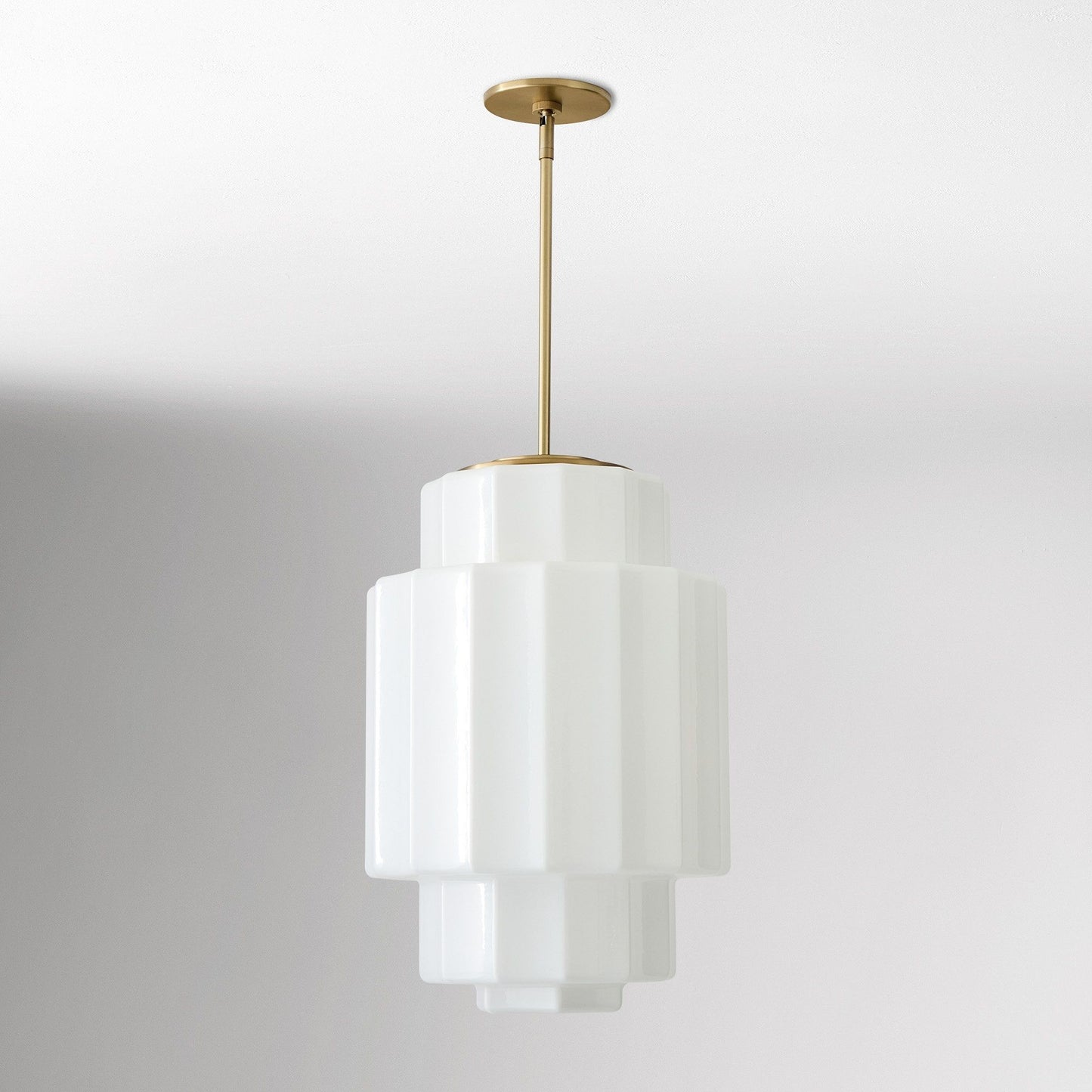 Winry Antique Brass Tiered Milk Glass Pendant Light