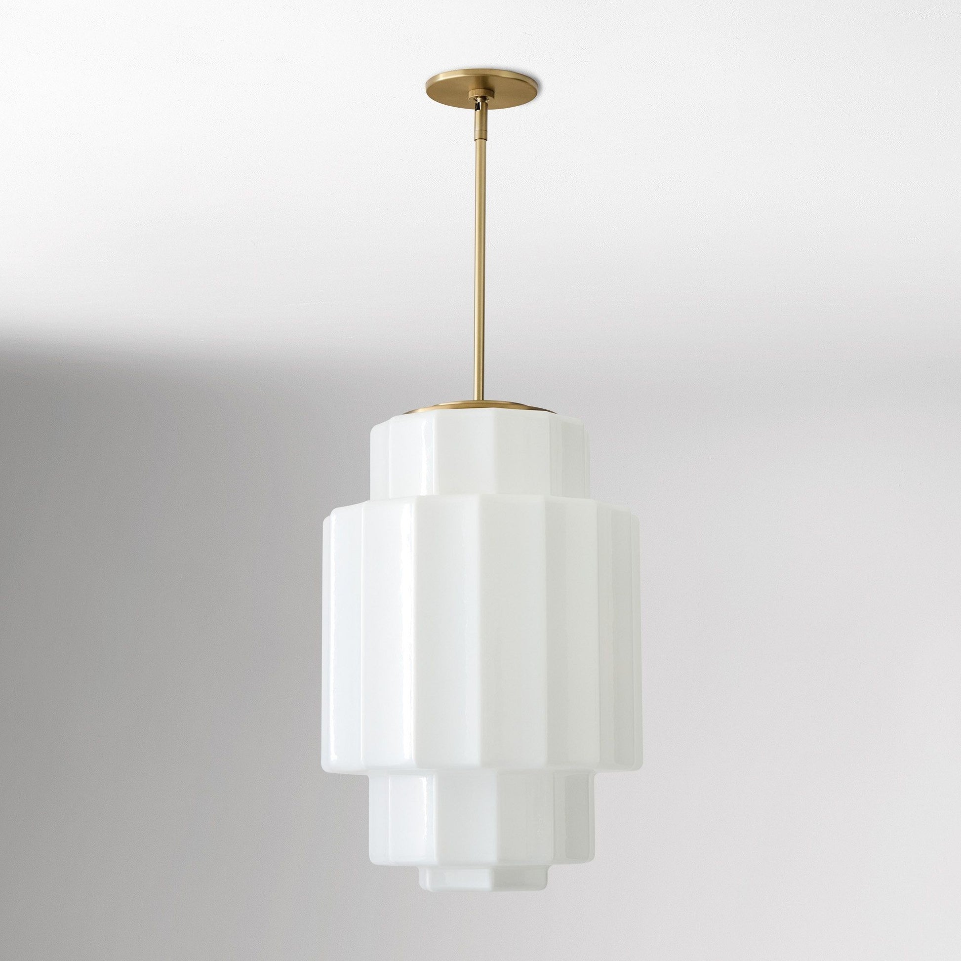 Winry Antique Brass Tiered Milk Glass Pendant Light