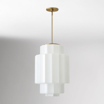 Winry Antique Brass Tiered Milk Glass Pendant Light