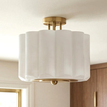 Hanahs Farmhouse Milk Glass Scalloped Shade Ceiling Light