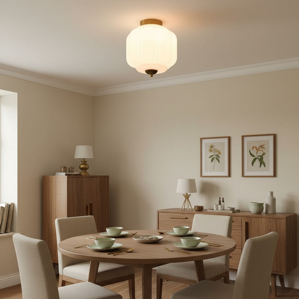 Conran Vintage Milk Glass Semi Flush Mount Eloise Ceiling Light