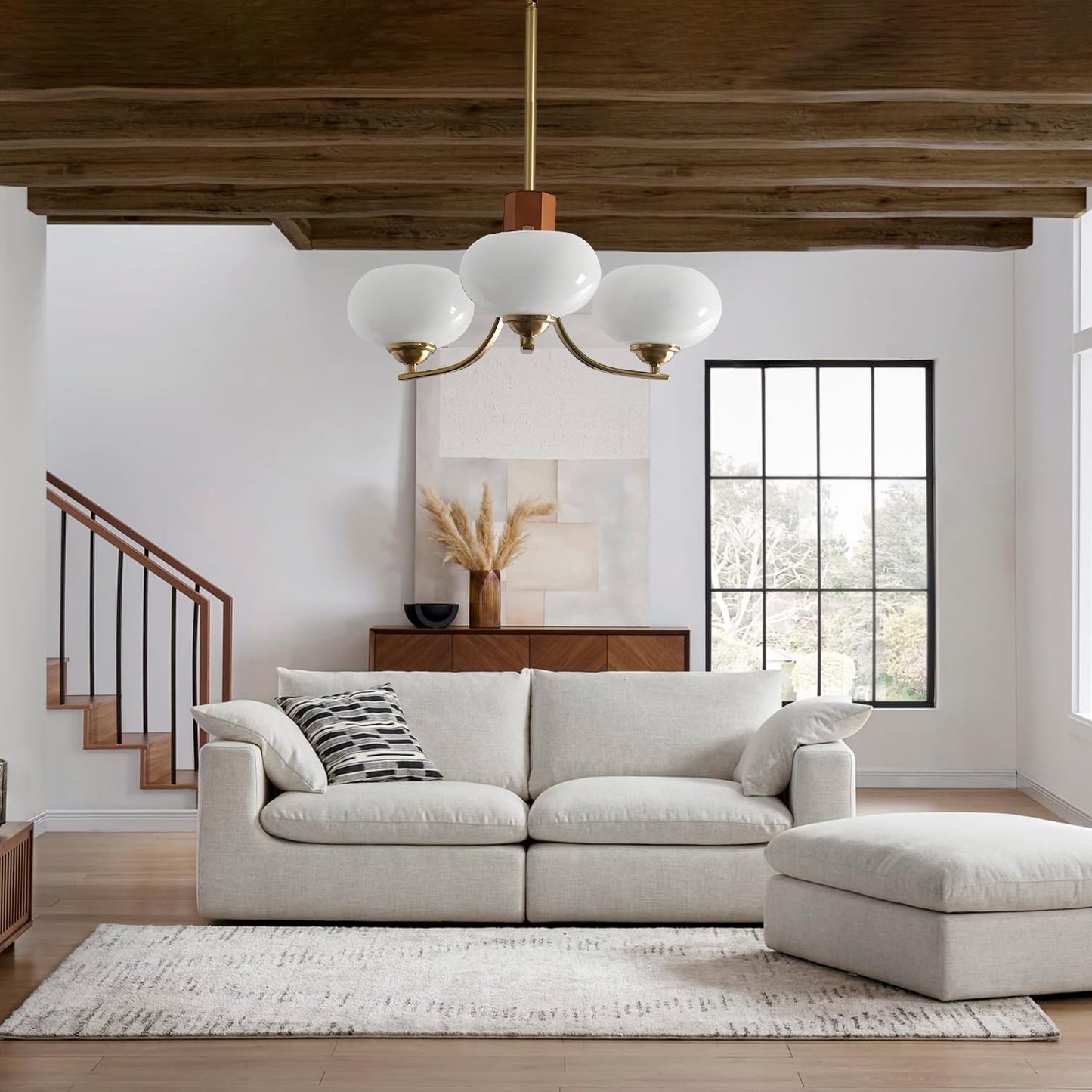 Juino Wood Farmhouse Milk Ball Sputnik Chandelier
