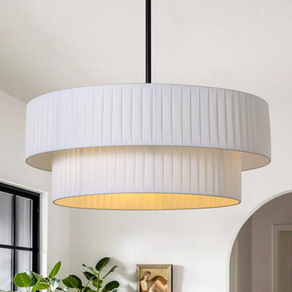 Elaraine Pleated Fabric Circular Drum Shade Chandelier