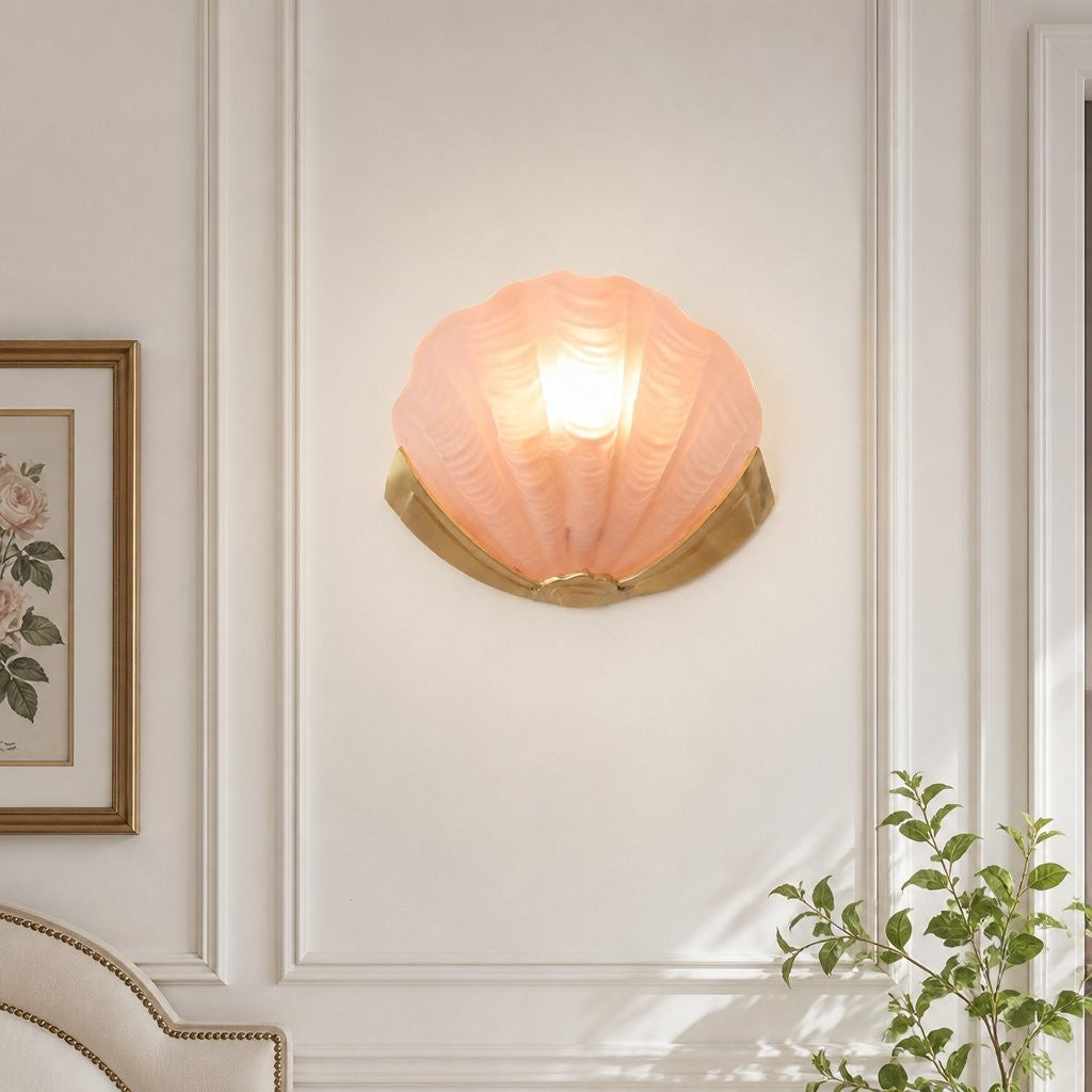 Keaton Modern Art Deco Brass Glass Seashell Wall Sconce