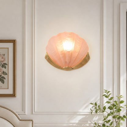 Keaton Modern Art Deco Brass Glass Seashell Wall Sconce