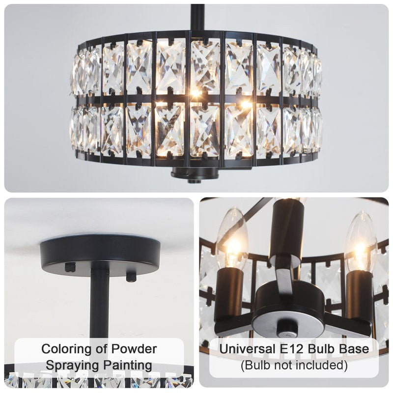 Parnika Luxury Carved Crystal Drum Semi Flush Chandelier