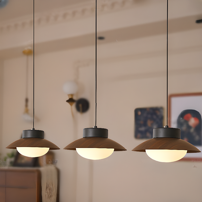 Uthar 3 Light Led Wood Color Round Pendant Light