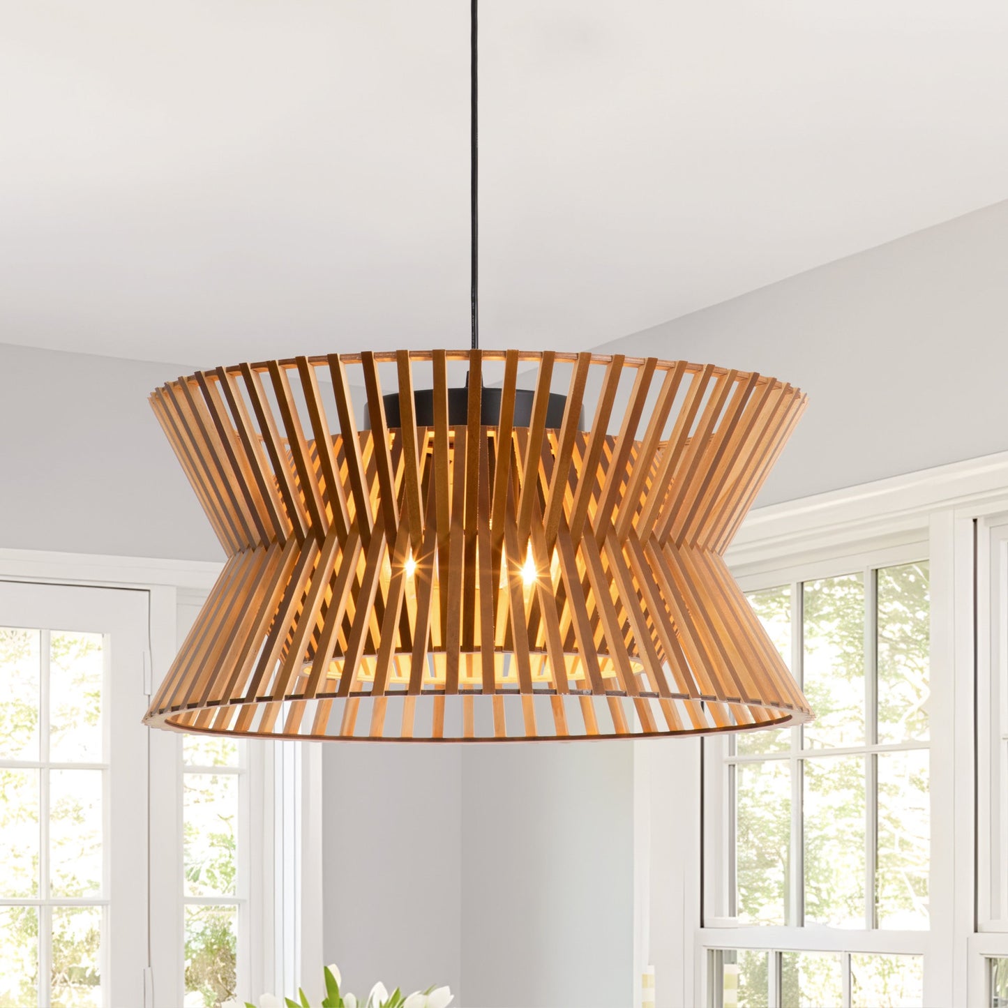 Freja Boho Wood Drum Chandelier