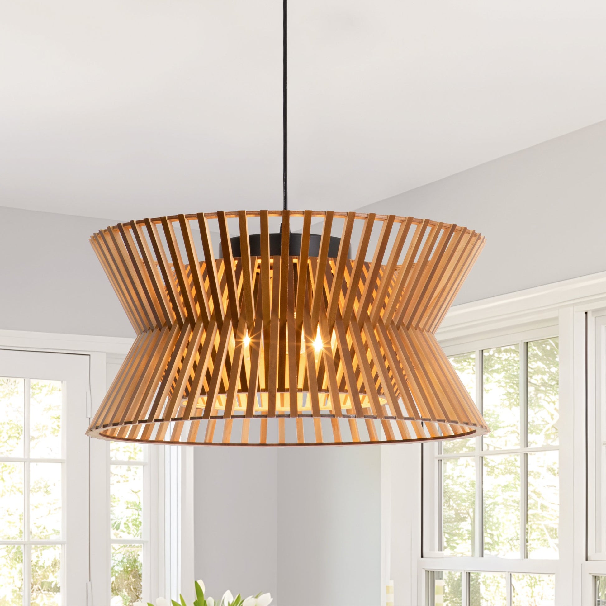 Freja Boho Wood Drum Chandelier