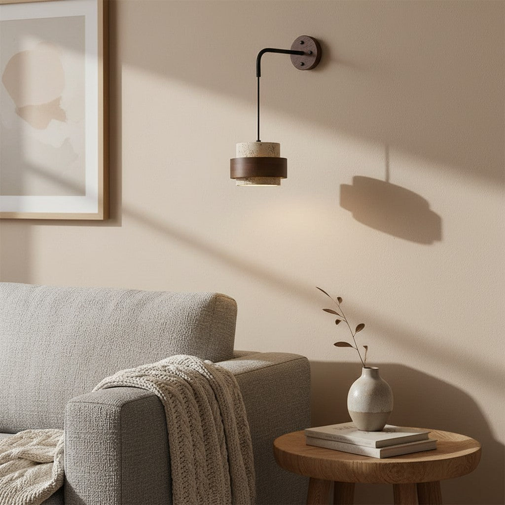 Timothy Wabi Sabi Natural Cylindrical Travertine Wall light