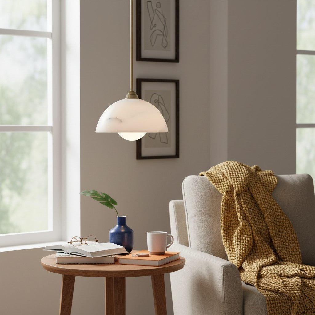 Bertie Farmhouse Alabaster Dome Pendant Light