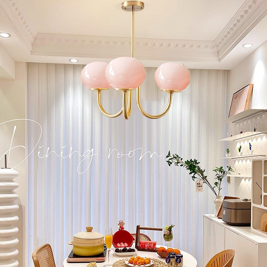 Bianca Colored Glass Shade Chandelier with Globes