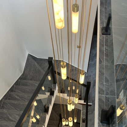 Odalys Luxurious Cylindrical Alabaster Brass Pendant Light