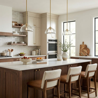 Brenna Modern Brass Cast Glass Dome Pendant Light