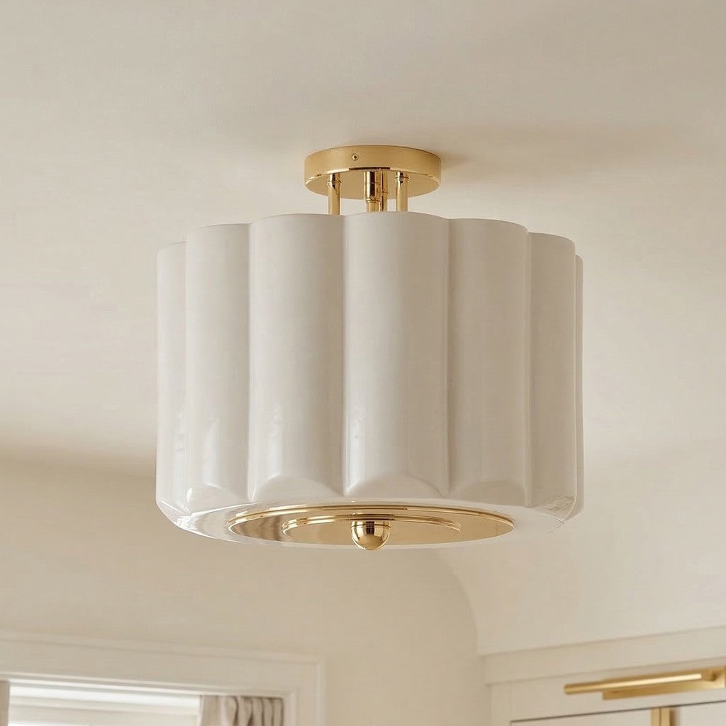 Hanahs Farmhouse Milk Glass Scalloped Shade Ceiling Light