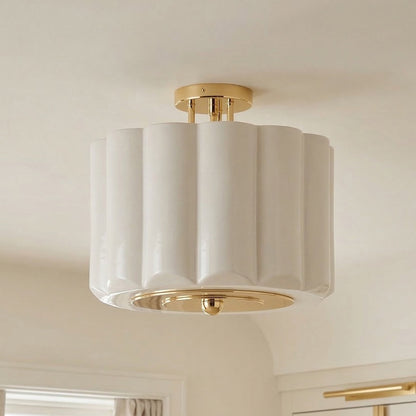 Hanahs Farmhouse Milk Glass Scalloped Shade Ceiling Light