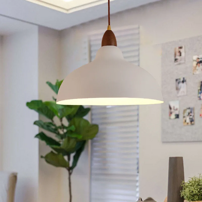 Zarek ‎Minimalist Walnut Wrought Iron Bowl Shaped Pendant Light