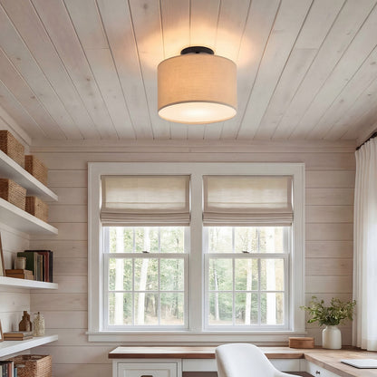 Joram White Linen Drum Ceiling Light