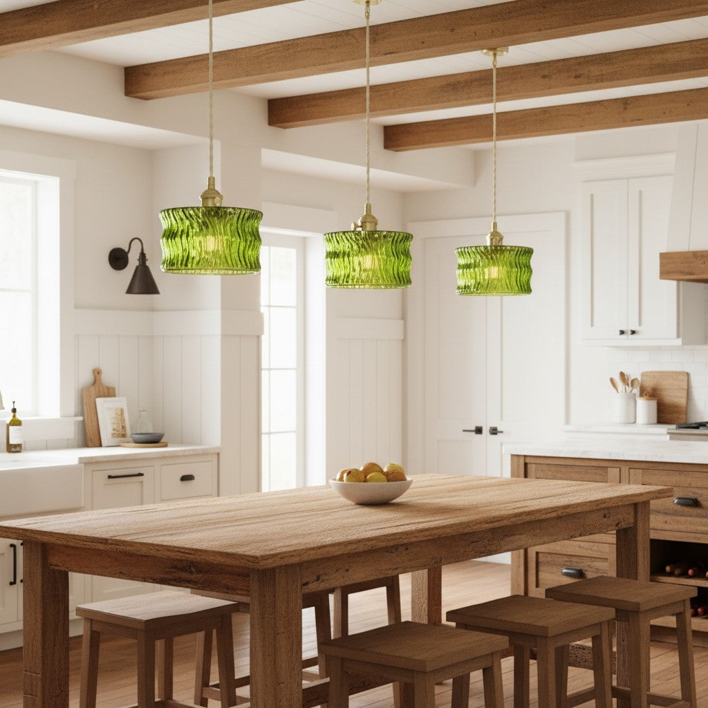 Roslyn Retro Stained Ribbed Glass Pendant Light