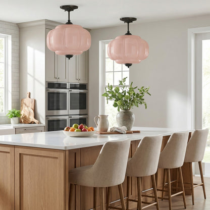 Vortan Antique Brass Green Glass Semi-Flush Mount Eloise Pendant Lamp