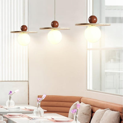 Jeremiah Cream Style Flying Disc Travertine Pendant Light