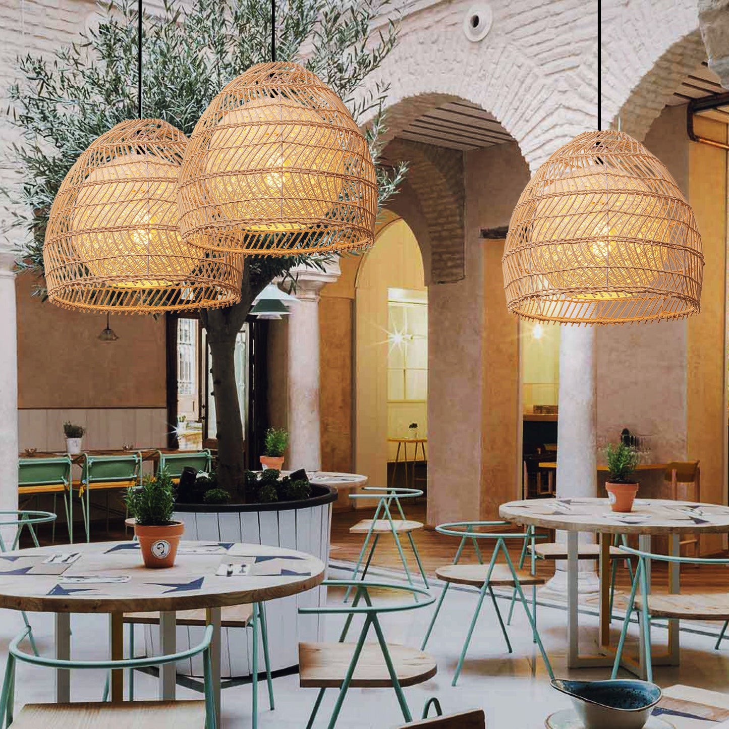 Clioan Bohemian Woven Rattan Pendant Light