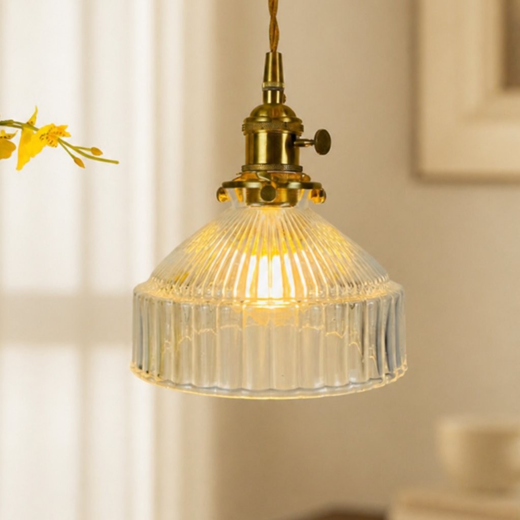 Zyrion Retro Ribbed Clear Glass Pendant Light
