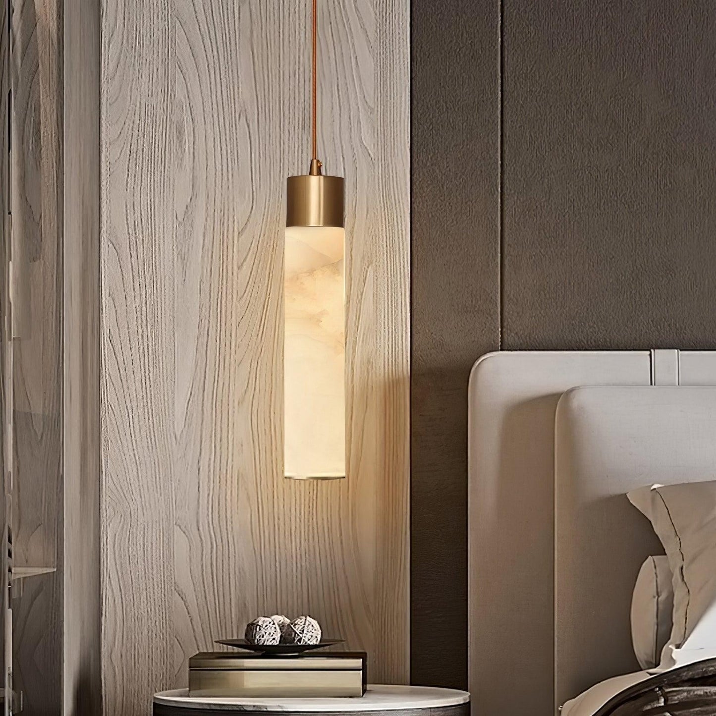 Odalys Luxurious Cylindrical Alabaster Brass Pendant Light
