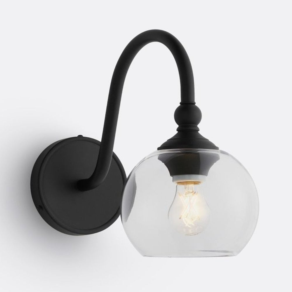 Cygnira Vintage Brass Glass Curved Neck Wall Light